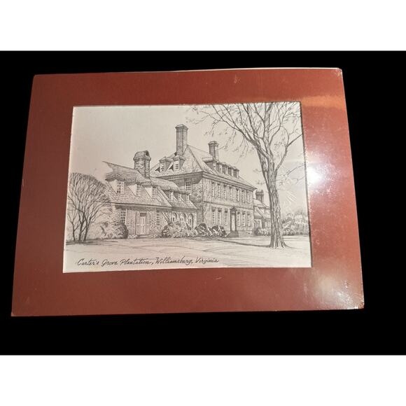Carter’s Grove Plantation In Williamsburg, VA Black White Pencil Sketch - Picture 1 of 1